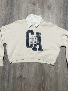 Hollister CA Women’s Small Cropped Collegiate Sweatshirt - Beige Pullover